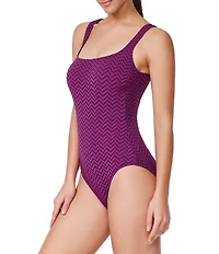 Profile by Gottex Medina Solid Texture Square Neck Tummy Control Tank One Piece Swimsuit