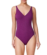 Profile by Gottex Medina Solid Texture V-Neck Tummy Control Tank One Piece Swimsuit