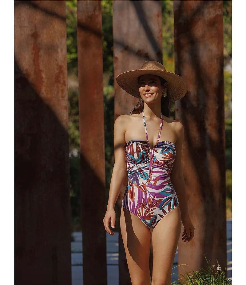 Profile By Gottex Plantopia Tropical Halter Neck Tummy Control Bandeau One Piece Swimsuit