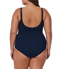 Profile By Gottex Plus Size Canva V-Neck Ruffle Trim Side Tie Surplice One Piece Swimsuit