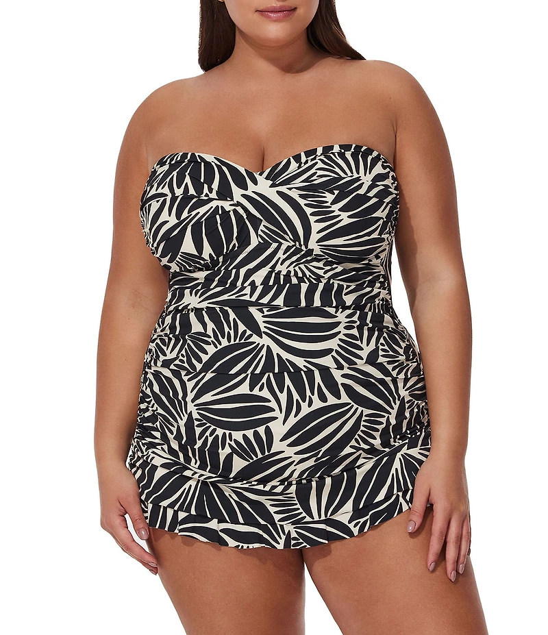 Profile by Gottex Plus Size Comeback Bandeau Neck Tummy Control One Piece Swim Dress