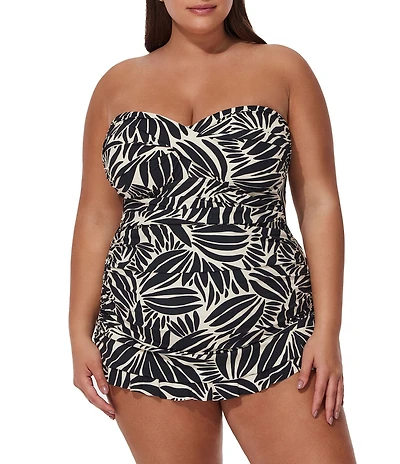 Profile by Gottex Plus Size Comeback Bandeau Neck Tummy Control One Piece Swim Dress