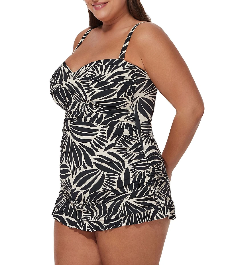 Profile by Gottex Plus Size Comeback Bandeau Neck Tummy Control One Piece Swim Dress