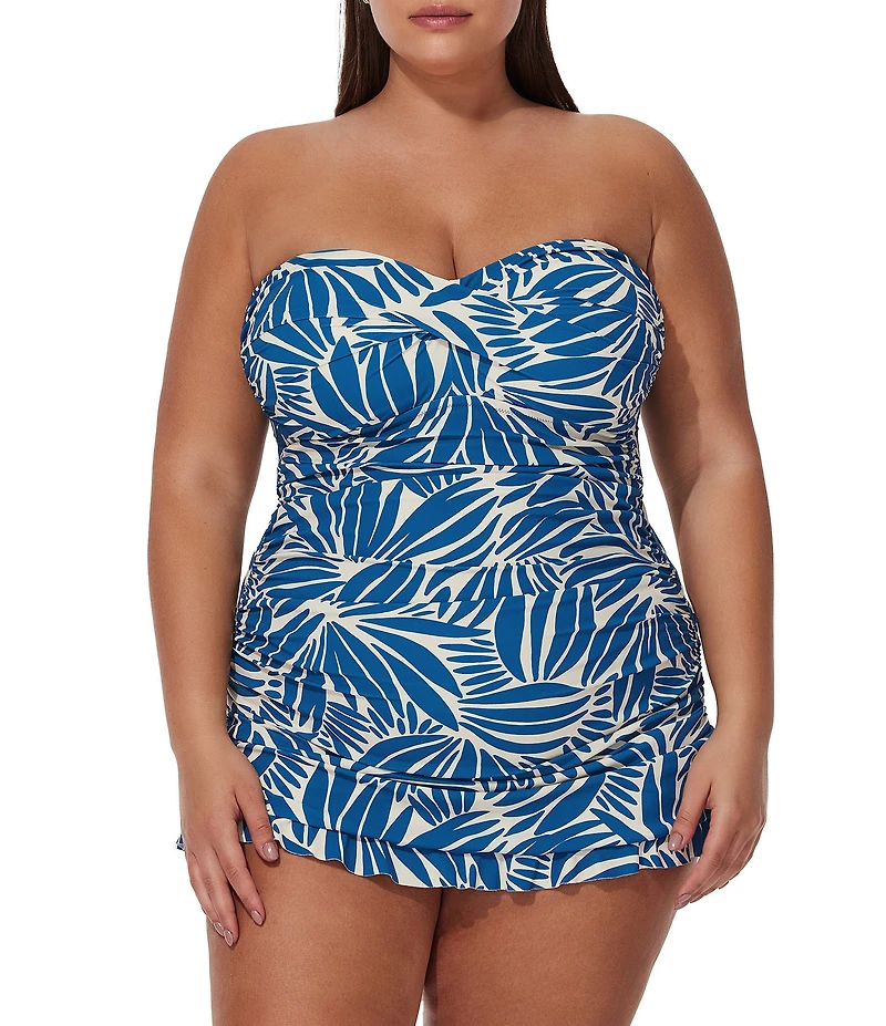 Profile by Gottex Plus Size Comeback Bandeau Neck Tummy Control One Piece Swim Dress