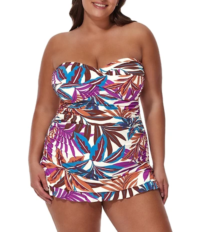Profile By Gottex Plus Size Plantopia Bandeau Neck Tummy Control One Piece Swim Dress