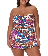 Profile By Gottex Plus Size Plantopia Bandeau Neck Tummy Control One Piece Swim Dress