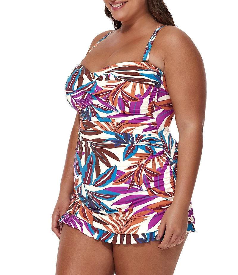 Profile By Gottex Plus Size Plantopia Bandeau Neck Tummy Control One Piece Swim Dress