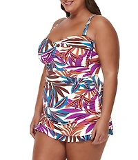 Profile By Gottex Plus Size Plantopia Bandeau Neck Tummy Control One Piece Swim Dress