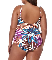 Profile by Gottex Plus Size Plantopia V-Neck Ruffle Trim Surplice One Piece Swimsuit