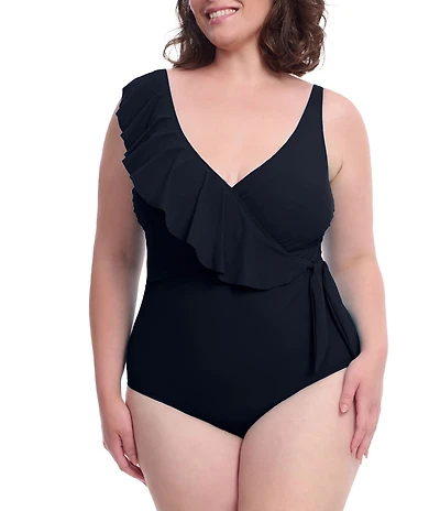 Profile By Gottex Plus Size Tutti Frutti V-Neck Ruffle Side Tie Surplice One Piece Swimsuit