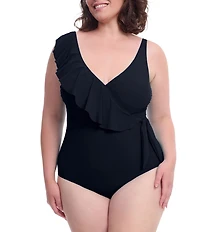 Profile by Gottex Plus Size Tutti Frutti V-Neck Ruffle Side Tie Surplice One Piece Swimsuit