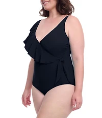 Profile by Gottex Plus Size Tutti Frutti V-Neck Ruffle Side Tie Surplice One Piece Swimsuit