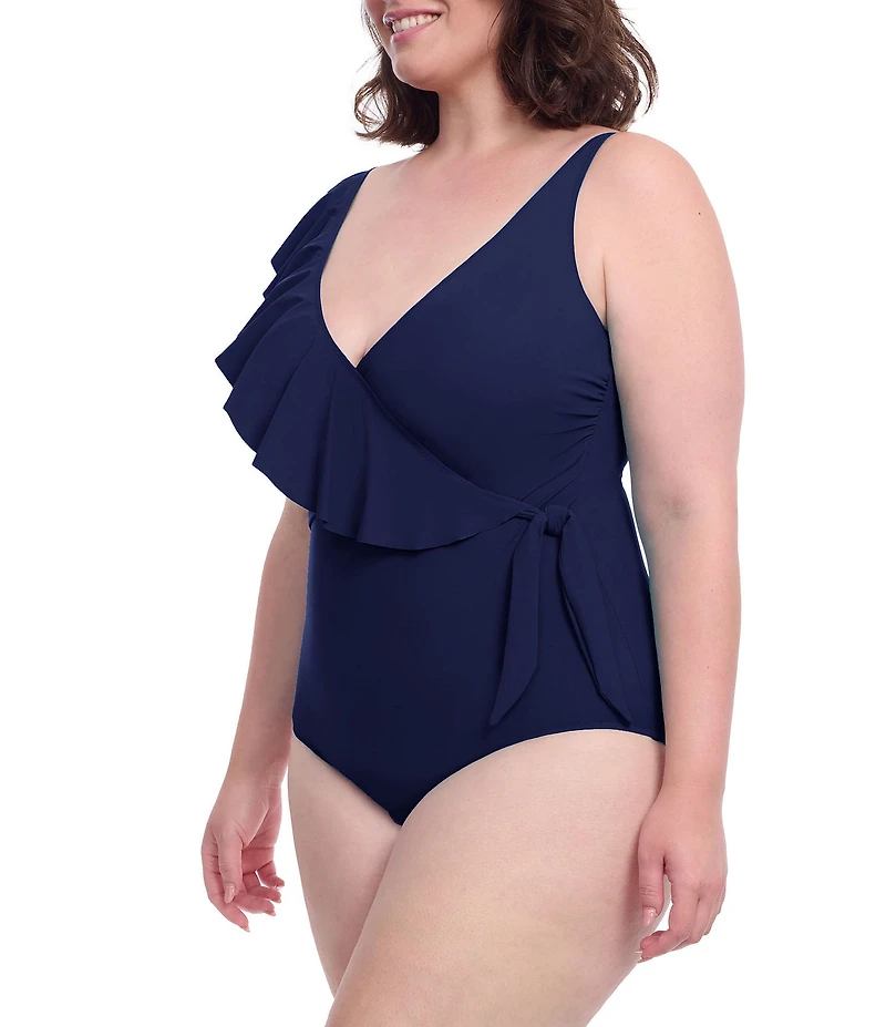 Profile by Gottex Plus Size Tutti Frutti V-Neck Ruffle Side Tie Surplice One Piece Swimsuit