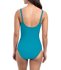Profile by Gottex Tutti Frutti Solid Scoop Neck Shirred Bust Tummy Control One Piece Swimsuit
