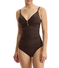 Profile by Gottex Tutti Frutti V-Neck Beaded Ladder Shirred Tankini Swim Top