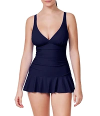 Profile By Gottex Tutti Frutti V-Neck D-Cup Bra Size Tummy Control One Piece Swim Dress