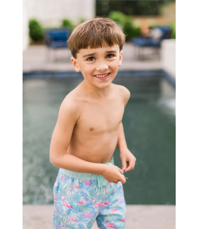 Properly Tied Boys Shordees Floral Flamingo Swim Trunks