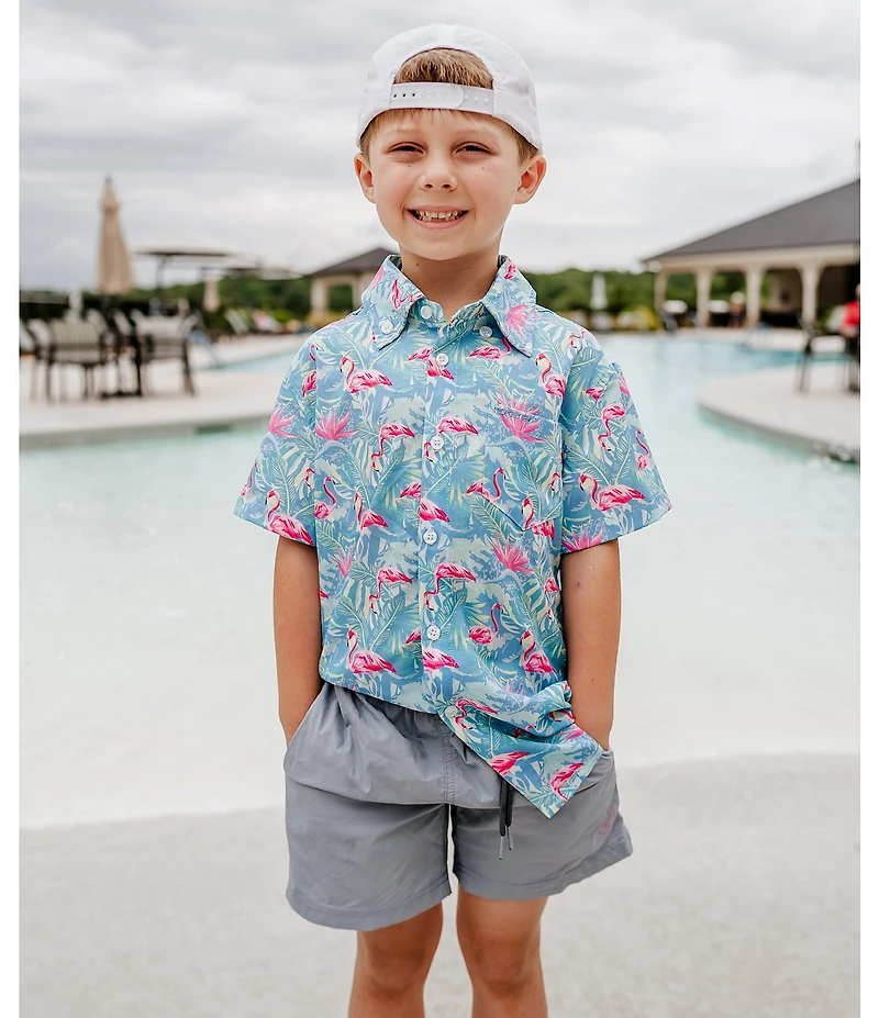 Properly Tied Big Boys 8-16 Short Sleeve Floral Flamingo Shordees Summer Shirt