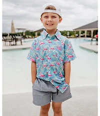 Properly Tied Big Boys 8-16 Short Sleeve Floral Flamingo Shordees Summer Shirt