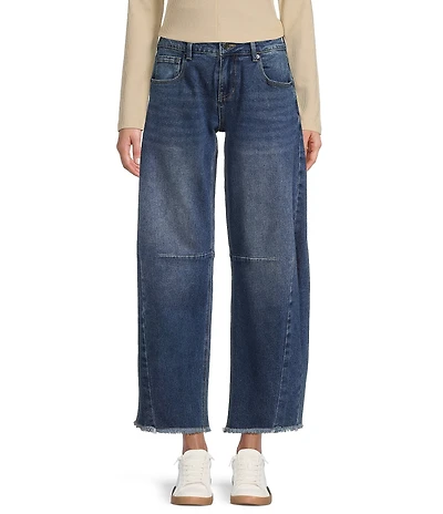 Prosperity Denim Mid Rise Frayed Hem Barrel Jeans