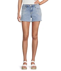 Prosperity Denim Floral Ivory Embroidered Denim Shorts