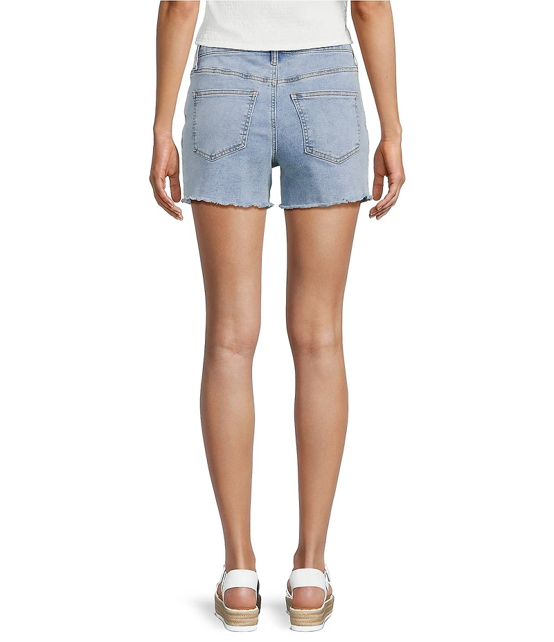 Prosperity Denim Floral Ivory Embroidered Denim Shorts