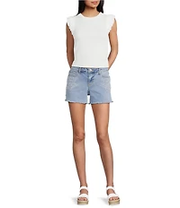 Prosperity Denim Floral Ivory Embroidered Denim Shorts