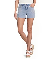 Prosperity Denim Floral Ivory Embroidered Denim Shorts