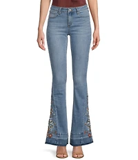 Prosperity Denim High Rise Floral Embroidered Released Hem Flare Leg Jeans