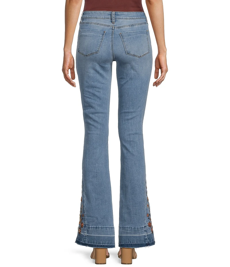 Prosperity Denim High Rise Floral Embroidered Released Hem Flare Leg Jeans