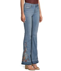 Prosperity Denim High Rise Floral Embroidered Released Hem Flare Leg Jeans