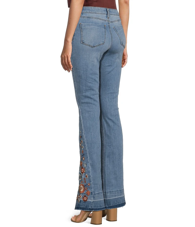 Prosperity Denim High Rise Floral Embroidered Released Hem Flare Leg Jeans