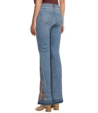 Prosperity Denim High Rise Floral Embroidered Released Hem Flare Leg Jeans