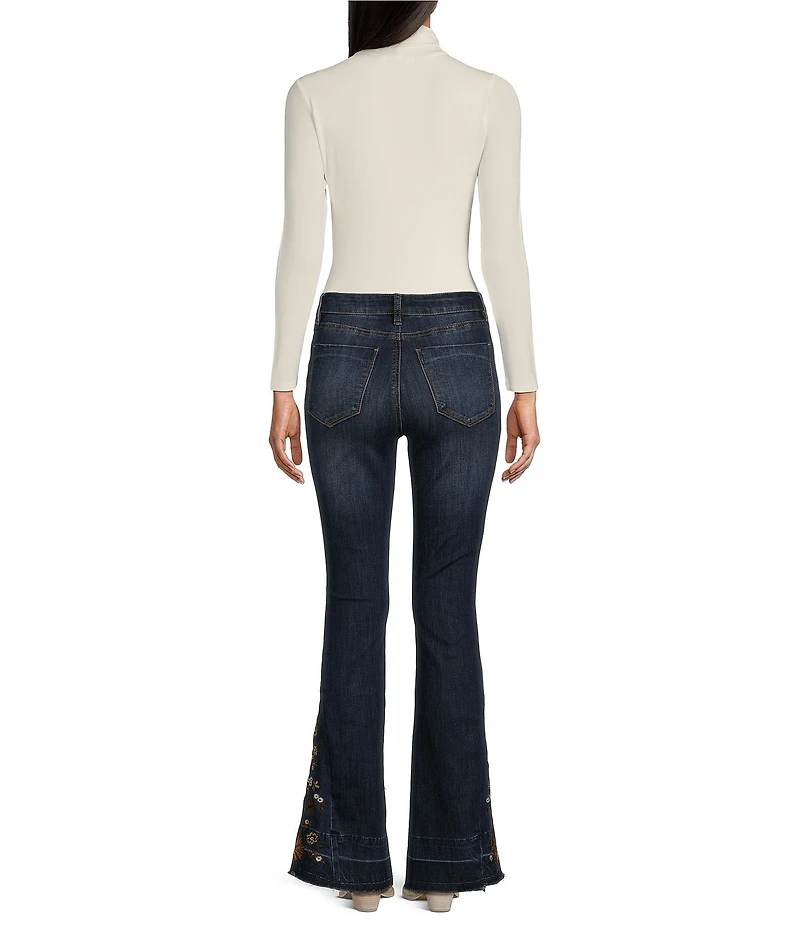Prosperity Denim High Rise Embroidered Released Hem Flare Leg Jeans