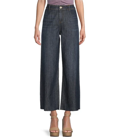 Prosperity Denim Dark High Rise Wide Leg Raw Hem Trouser Jeans