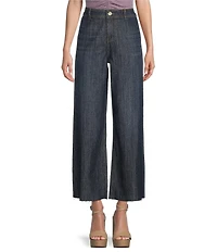 Prosperity Denim Dark High Rise Wide Leg Raw Hem Trouser Jeans