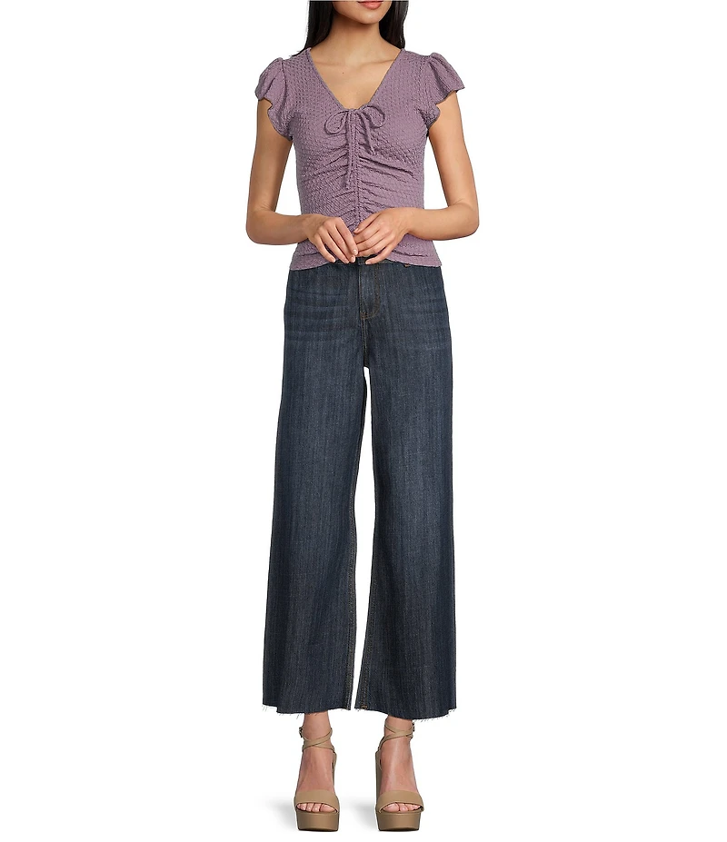 Prosperity Denim Dark High Rise Wide Leg Raw Hem Trouser Jeans