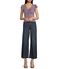 Prosperity Denim Dark High Rise Wide Leg Raw Hem Trouser Jeans