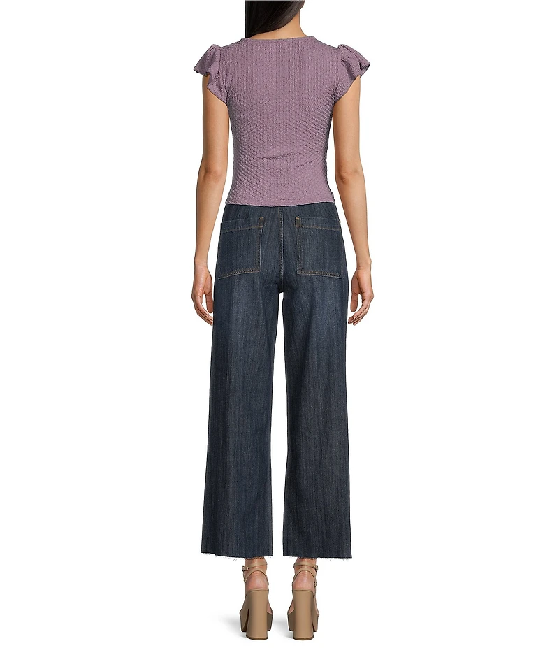 Prosperity Denim Dark High Rise Wide Leg Raw Hem Trouser Jeans