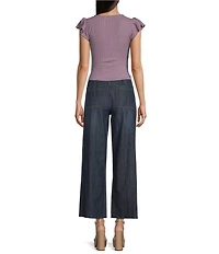 Prosperity Denim Dark High Rise Wide Leg Raw Hem Trouser Jeans