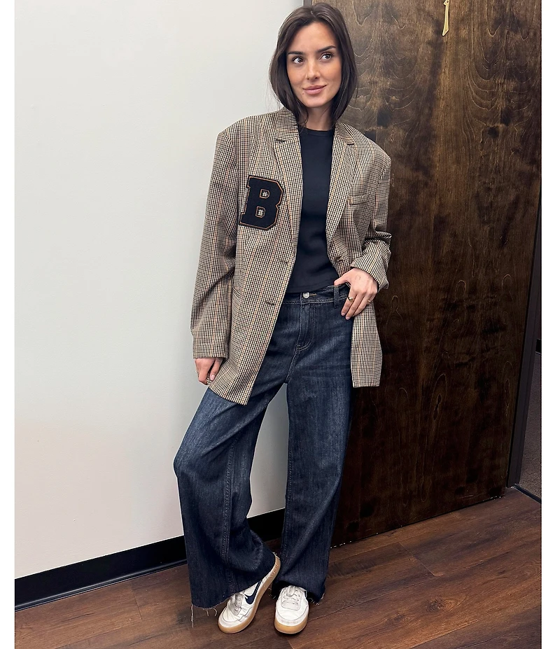 Prosperity Denim Dark High Rise Wide Leg Raw Hem Trouser Jeans