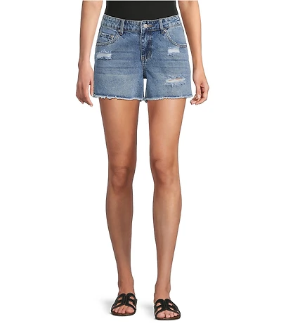 Prosperity Denim Low Loose Destructed Denim Shorts