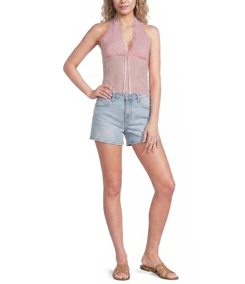 Prosperity Denim Low Loose Embroidered Heart Denim Shorts