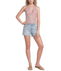 Prosperity Denim Low Loose Embroidered Heart Denim Shorts