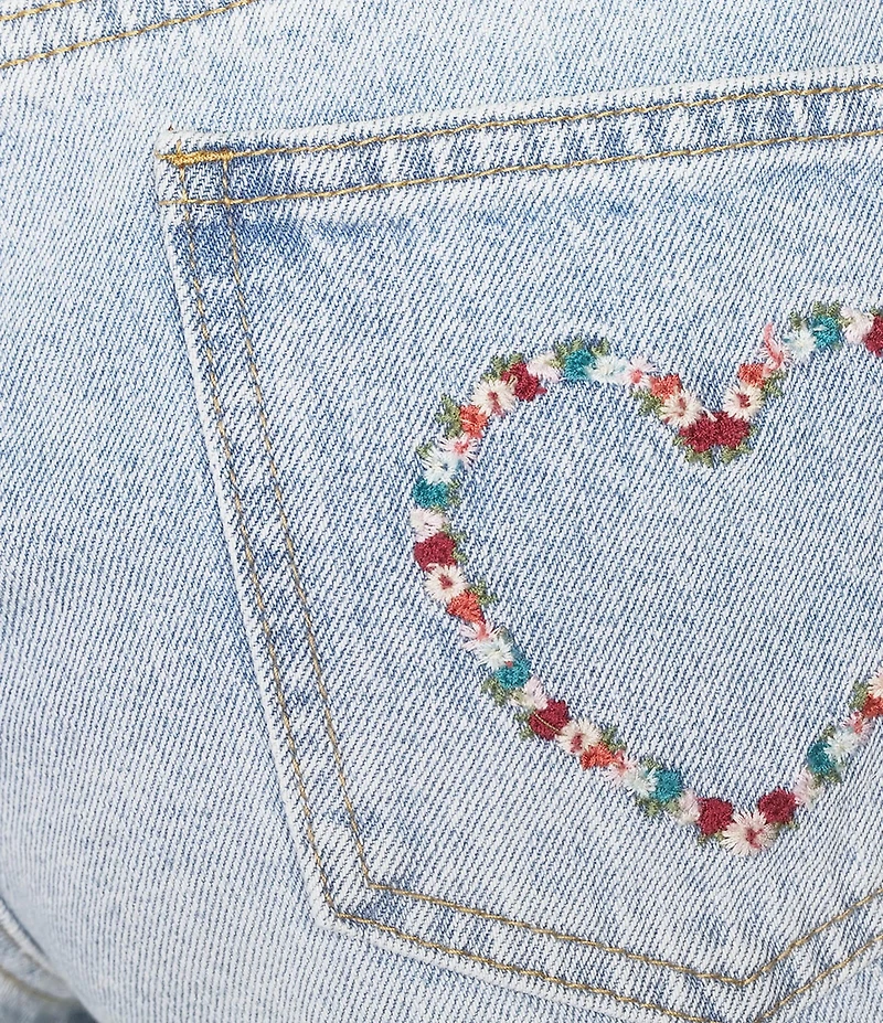 Prosperity Denim Low Loose Embroidered Heart Denim Shorts