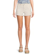 Prosperity Denim Mid Rise Crocheted Detail Frayed Hem Denim Shorts