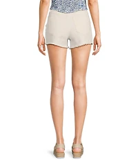 Prosperity Denim Mid Rise Crocheted Detail Frayed Hem Denim Shorts