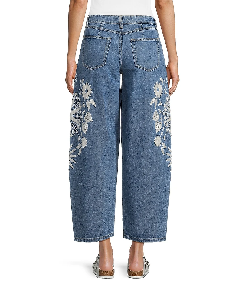 Prosperity Denim Mid Rise Embroidered Barrel Jeans