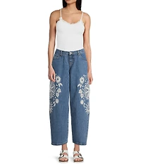 Prosperity Denim Mid Rise Embroidered Barrel Jeans