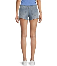 Prosperity Denim Mid Rise Flower Embroidered Frayed Hem Denim Shorts